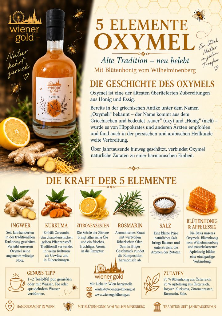 5 Elemente Oxymel von Wiener Gold mit Blütenhonig und ausgewählten Zutaten